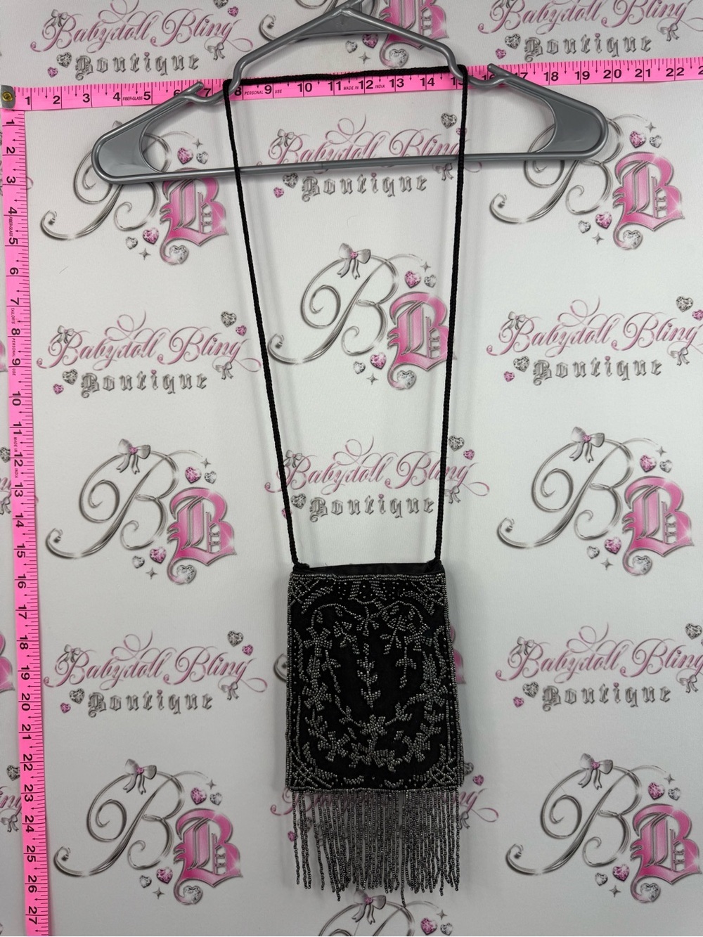 Black bag Beaded Fringe Evening Bag embroidered bag long strap